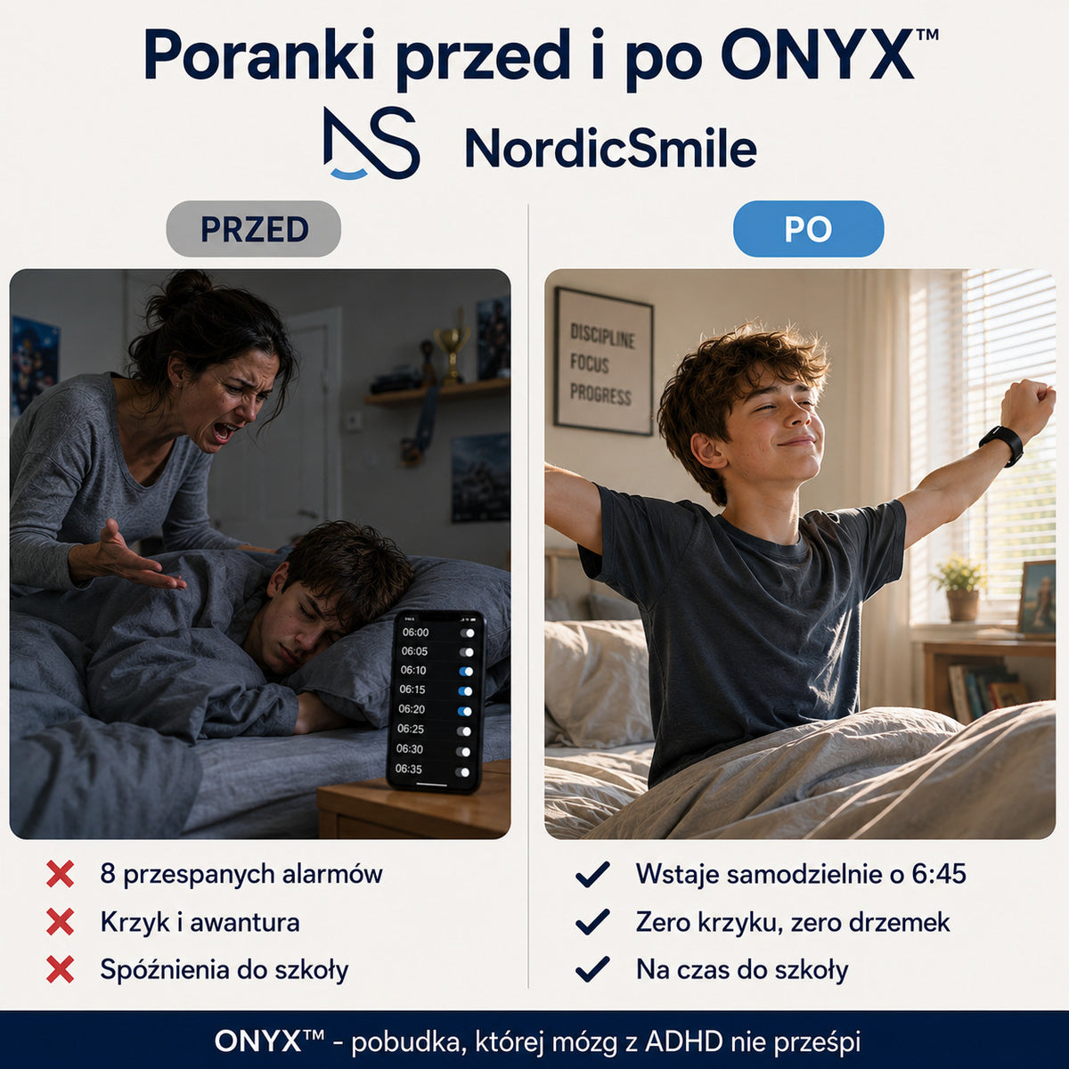 Poranki przed i po ONYX - dziecko wstaje samo