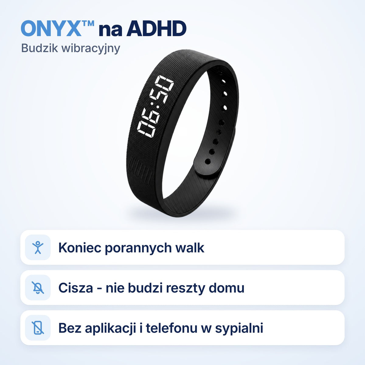 ONYX budzik wibracyjny na ADHD - koniec porannych walk, cisza dla reszty domu, bez aplikacji i telefonu w sypialni